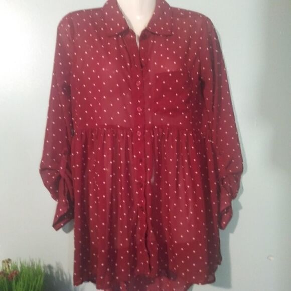 Red Camel sheer polka dot top - Picture 1 of 6